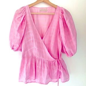 Pink Big Sleeve Cross Tie Top